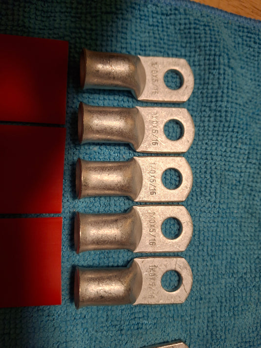 1/0 Tinned Copper Lugs 5/16" Hole...10 PACK With Shrink Wraps..HEAVY DUTY..NEW..💯