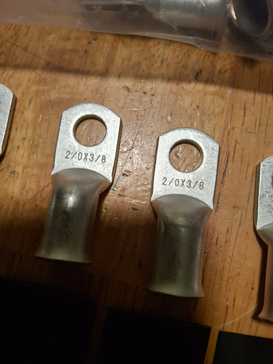 2/0 TINNED COPPER LUGS 3/8" Hole...10 PACK WITH SHRINK WRAPS...THICK Heavy Duty...💯